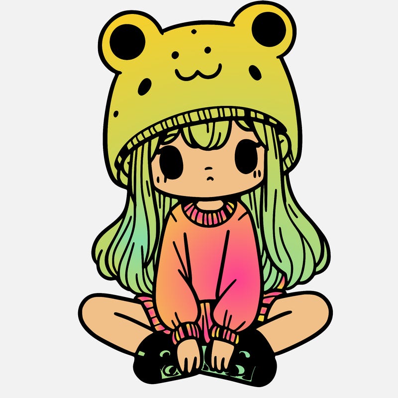 a girl wearing a frog hat and some frog socks