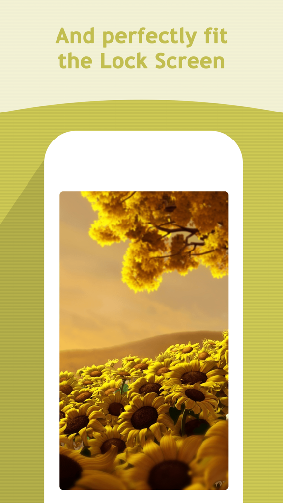 3D Wallpapers Backgrounds - 美しいひまわり畑の壁紙を表示するiPhoneロック画面のモックアップ。
