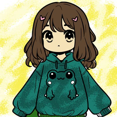 girl wearing frogging sweatshirt