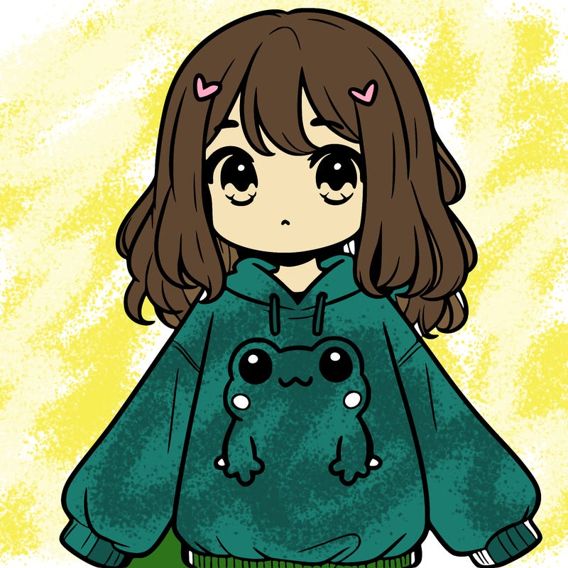 girl wearing frogging sweatshirt