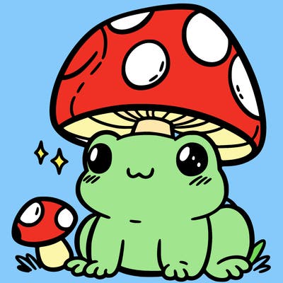 a cute frog with a mushroom hat