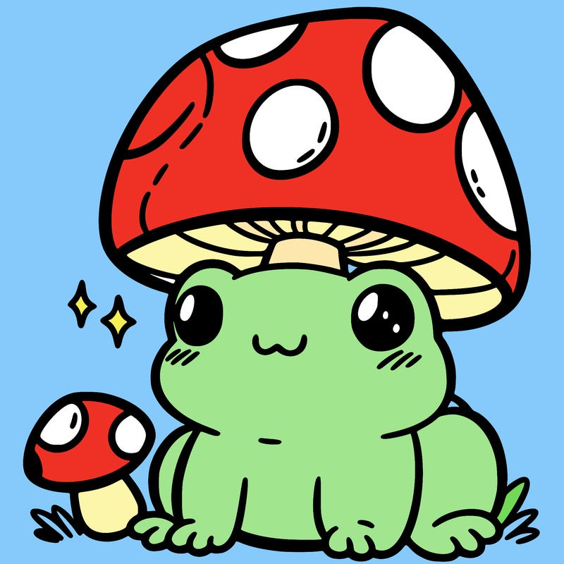 a cute frog with a mushroom hat