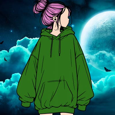 realistic girl with a oversized sweatshirt on and a bun