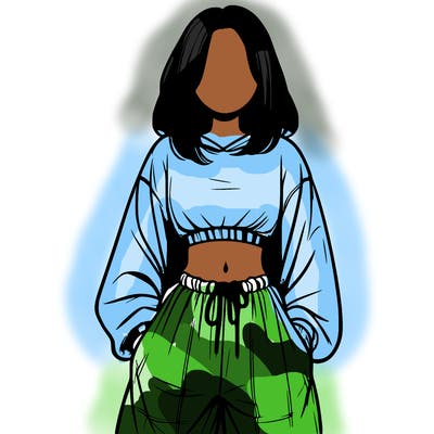 realistic girl faceless with baggy pants and a crop top