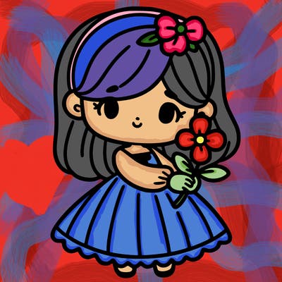 a girl wearing a white dress and holding a white flower