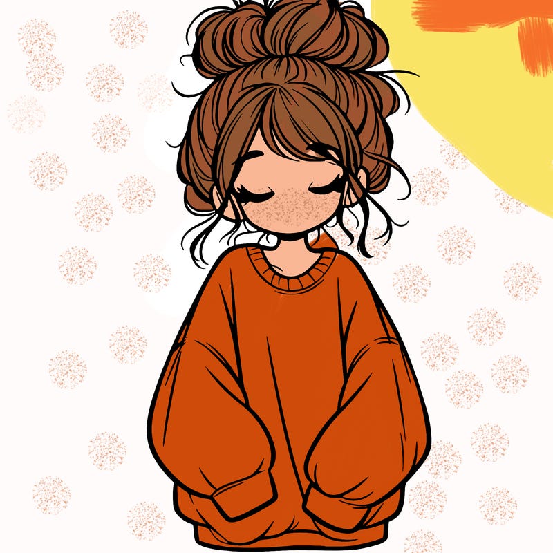 girl with baggy sweatshirt and messy bun