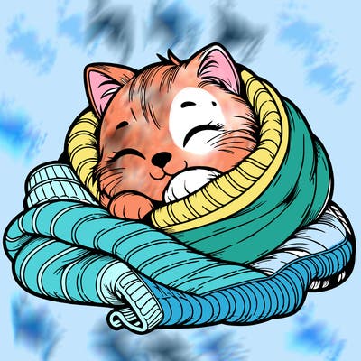 realistic cozy cat in a blanket