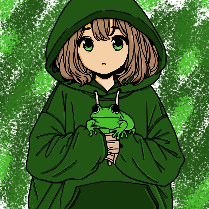 girl with oversized hoodie holding a frog