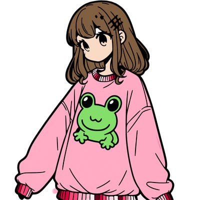 girl wearing frogging sweatshirt