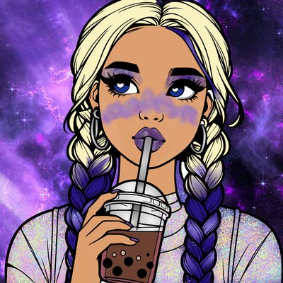 realistic girl with braided hair drinking boba