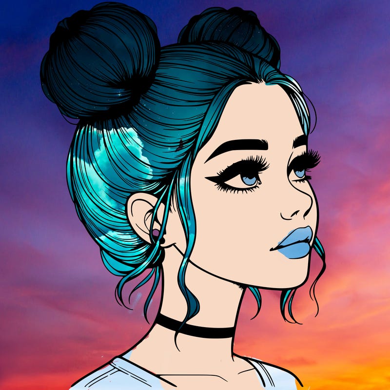 realistic girl with buns on the top of her head