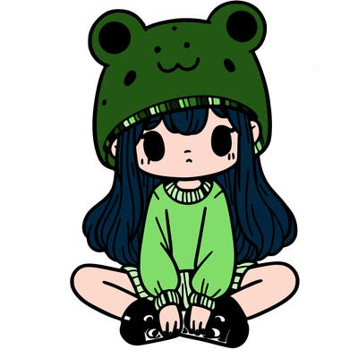 a girl wearing a frog hat and some frog socks