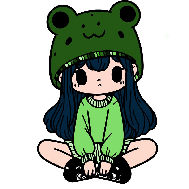 a girl wearing a frog hat and some frog socks