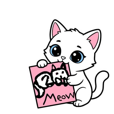 a small cat with a blank sheet of paper in its hand. the cat is sooooooo cute!