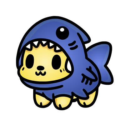 cute dog wearing a shark costume