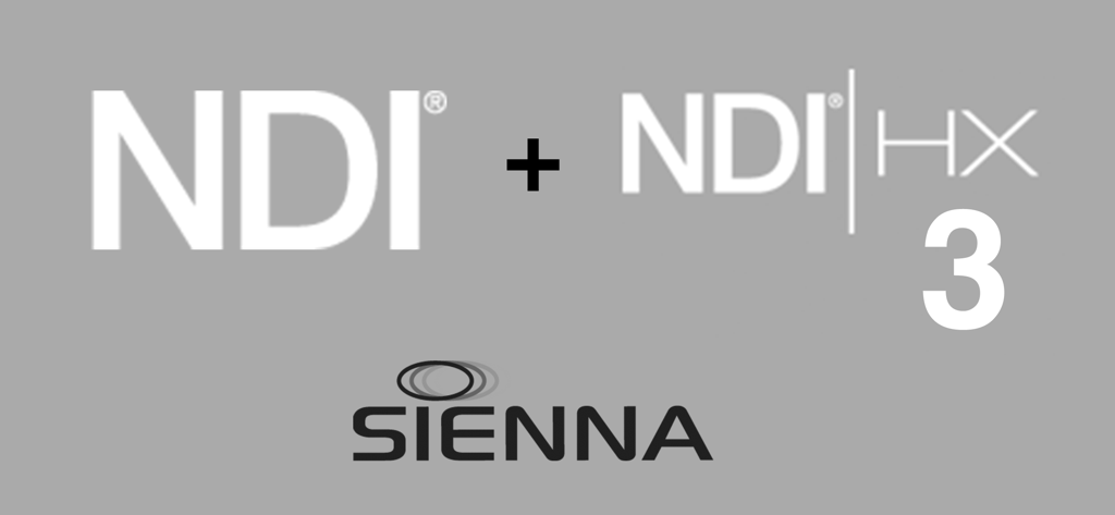 NDI and NDI HX3 logos with the Sienna developer branding