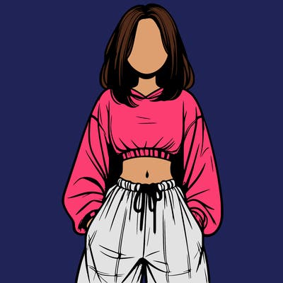 realistic girl faceless with baggy pants and a crop top