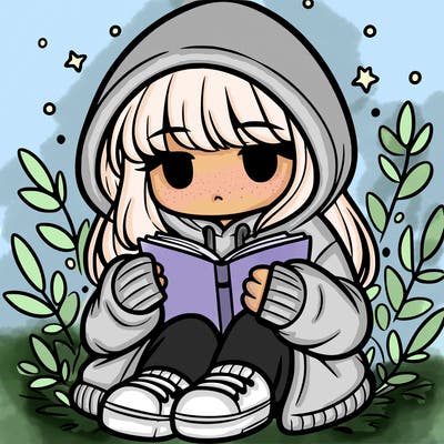 girl in oversized hoodie reading a book