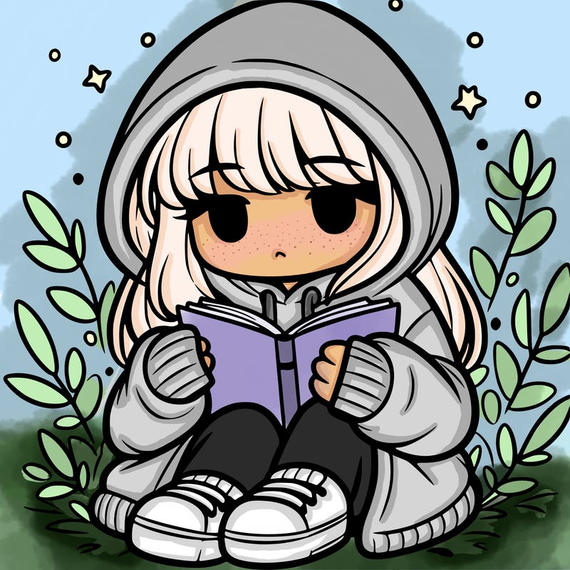 girl in oversized hoodie reading a book