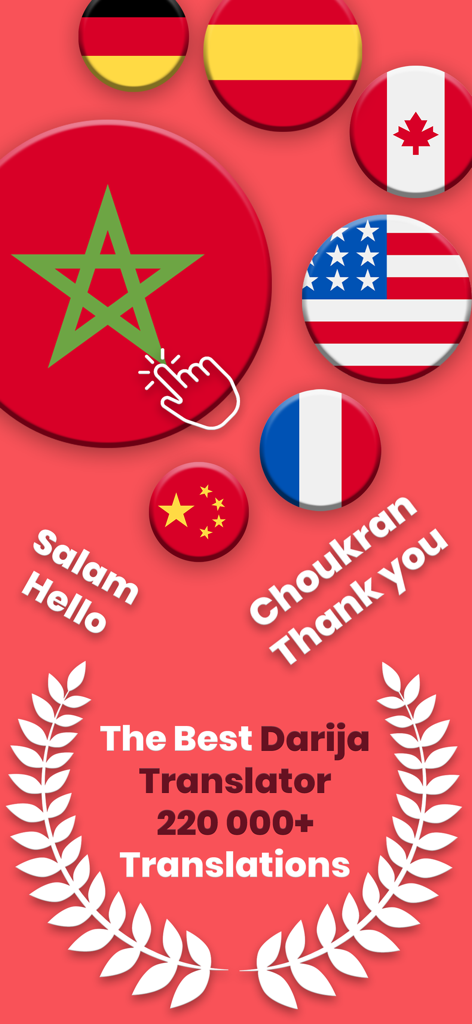 GoDarija Moroccan Translator - GoDarija app promotional screen showing Moroccan translator features and global language flags