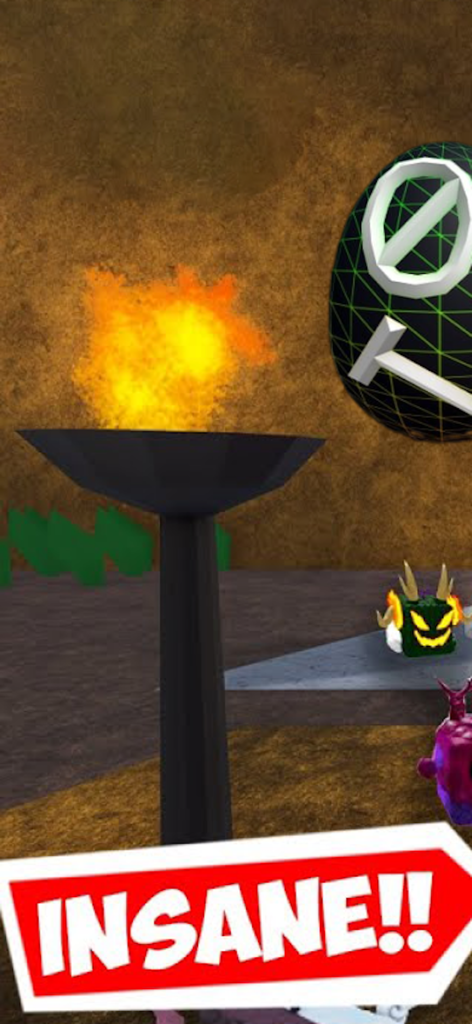Blox Fruits for Rblx - Una antorcha encendida y un huevo de fruta con patrón en la app Blox Fruits para Rblx con un banner increíble