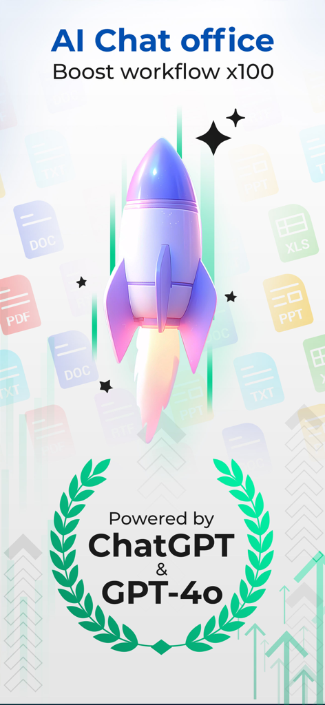 AI Chat PDF - Office docs bot - Rocket ship graphic representing boosted productivity with ChatGPT and GPT-4o powered AI office bot