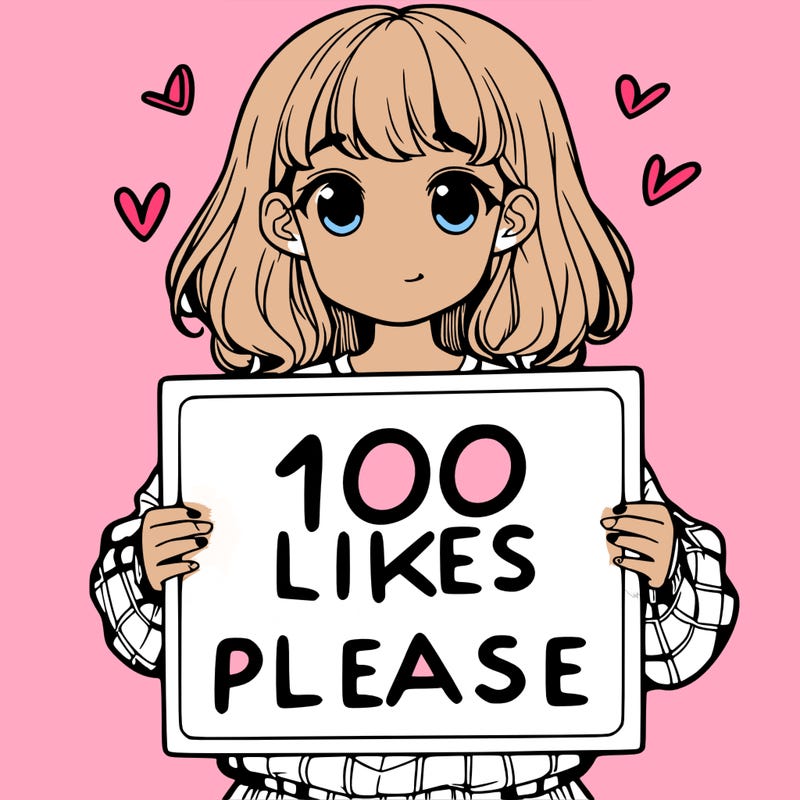 a girl holding a sign saying 100 likes please