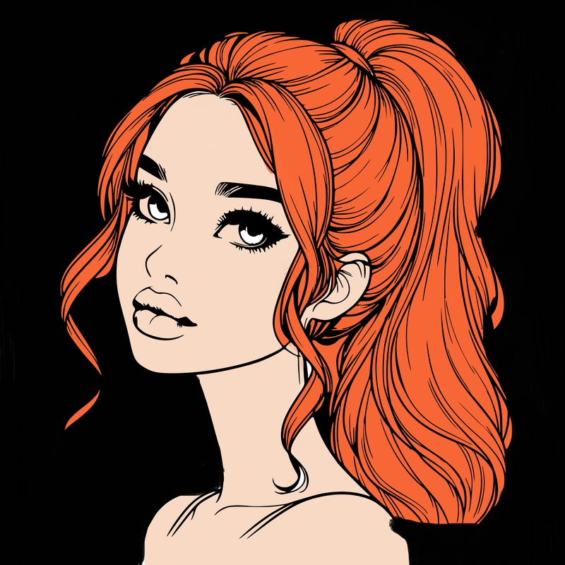 realistic girl with a ponytail on her hair and lips