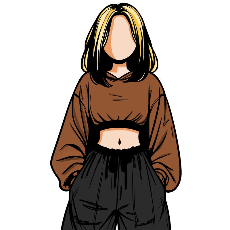 realistic girl faceless with baggy pants and a crop top