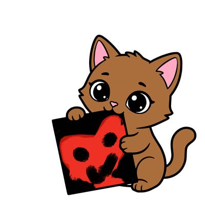 a small cat with a blank sheet of paper in its hand. the cat is sooooooo cute!