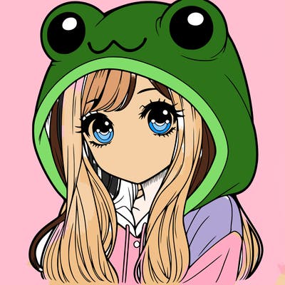 a pretty girl wearing a frog hoodie portrait with long hair