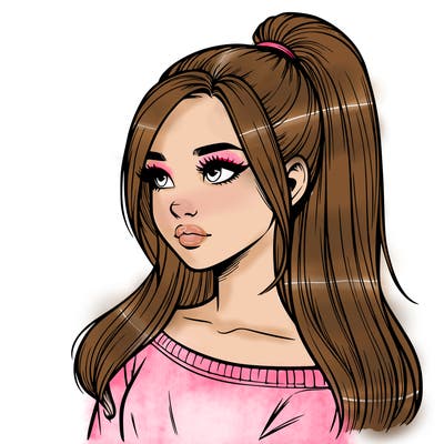 realistic girl with a high ponytail