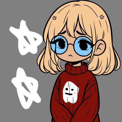 sad girl with glasses in a sweater