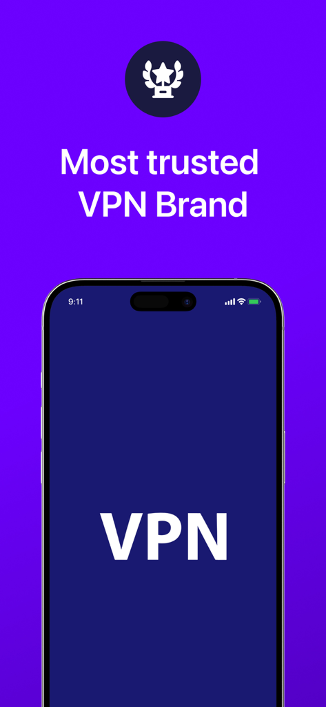 VMP™: Fast Unlimited VPN Proxy - Smartphone showing the VMP VPN app under the text Most trusted VPN Brand
