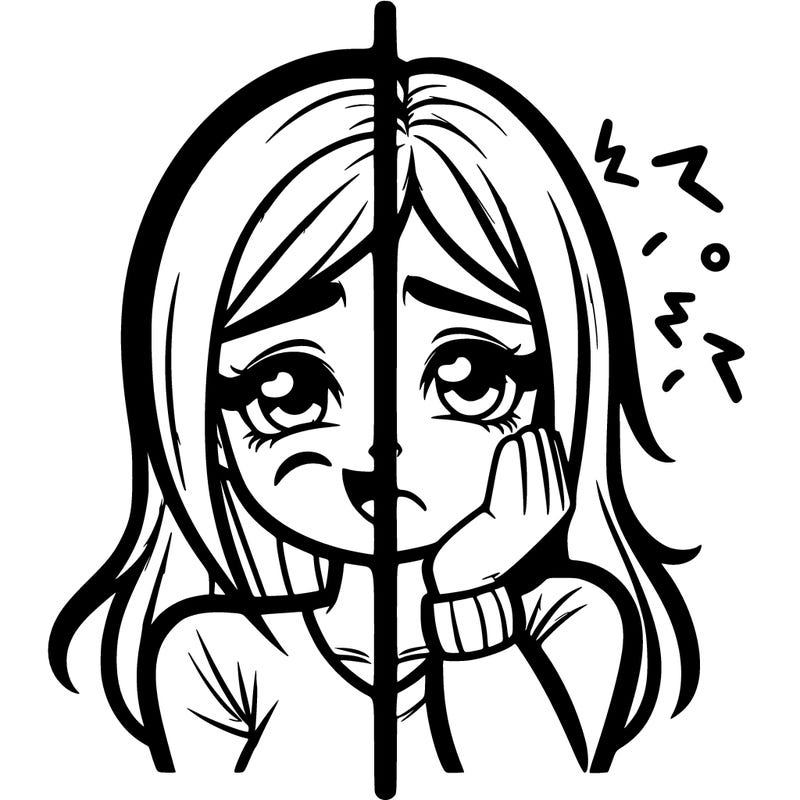 realistic girl split one happy other depressed