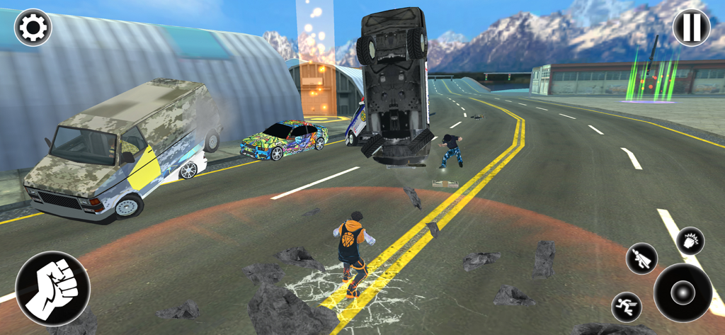 Spider Games Miami Rope Hero - Personaje de superhéroe usando poderes para lanzar coches en el juego de mundo abierto Miami Rope Hero