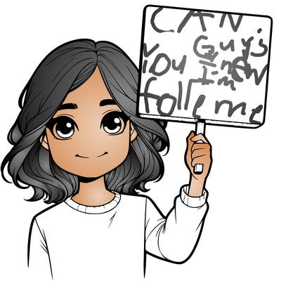 realistic girl holding up a sign