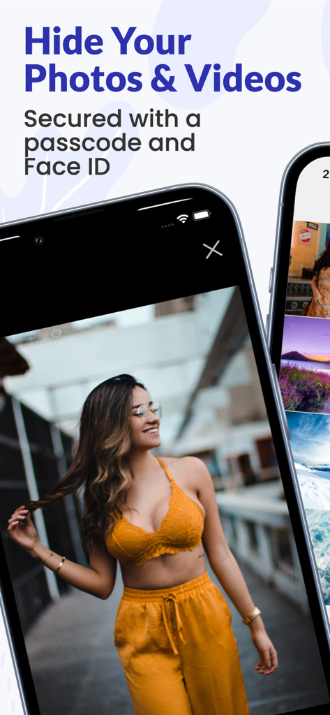 MooCow: Hide Photos & Videos - MooCow app screenshot showing private photos secured with passcode and Face ID.