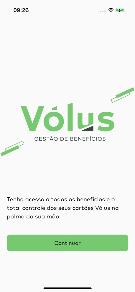 Vólus - Welcome screen of the Volus corporate benefits management app