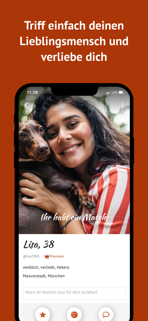 Interface de l'application de rencontre montrant un match réussi avec le profil d'une femme