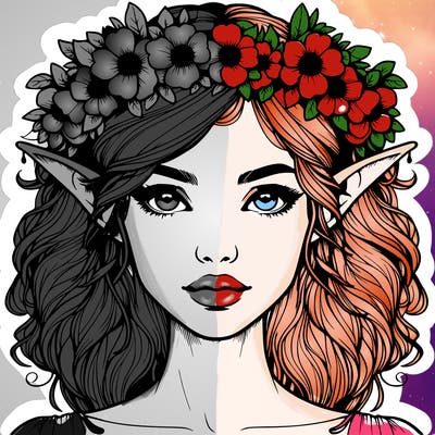 realistic female elf with flower crown