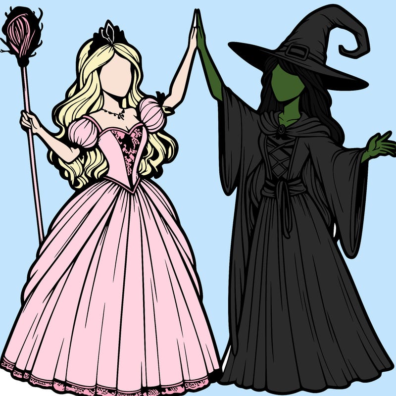 detailed realistic split of a princess and a witch