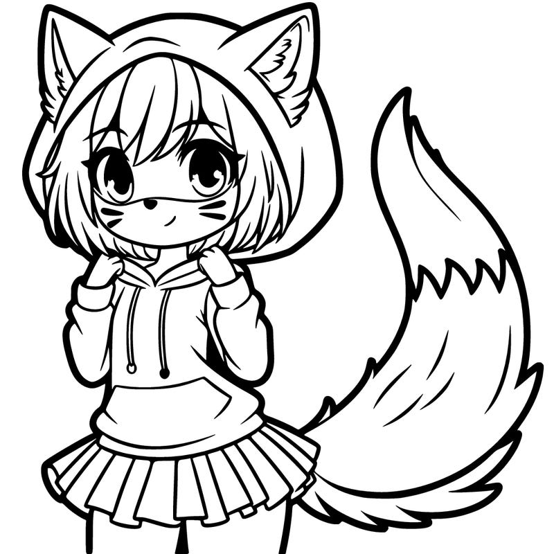 a girl with a therians fox mask and a tail