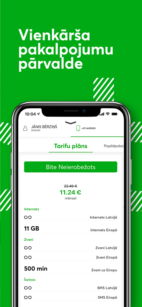 ManaBite - ManaBite mobile app showing tariff plan details and data usage statistics