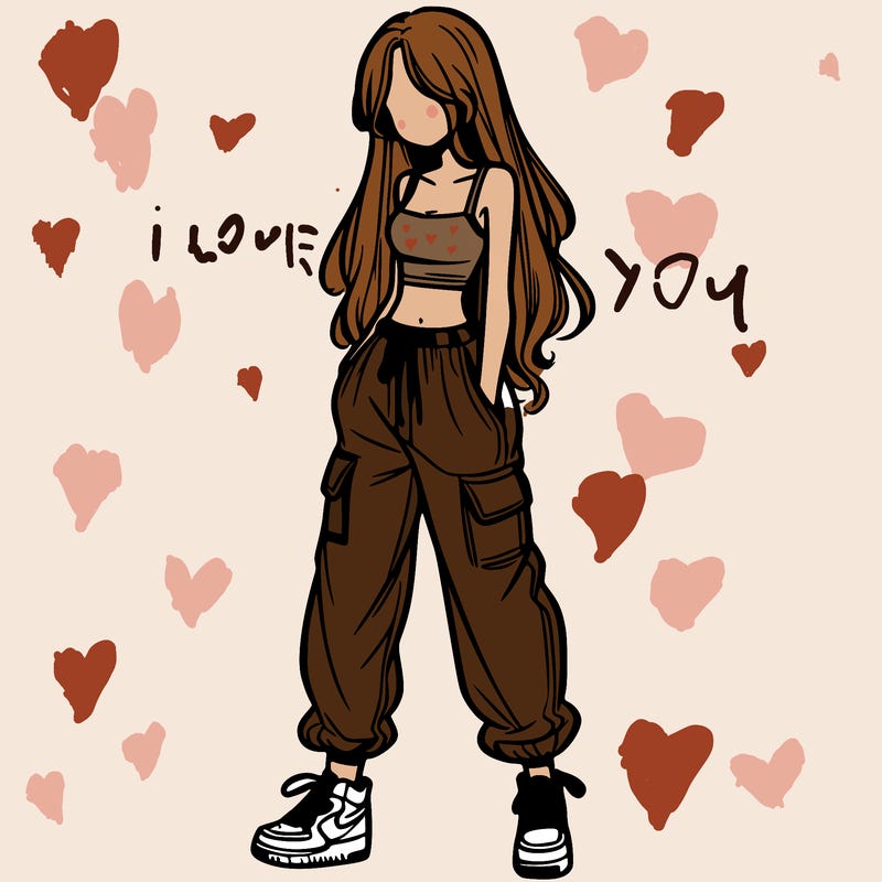 girl in baggy pants crop top and long hair