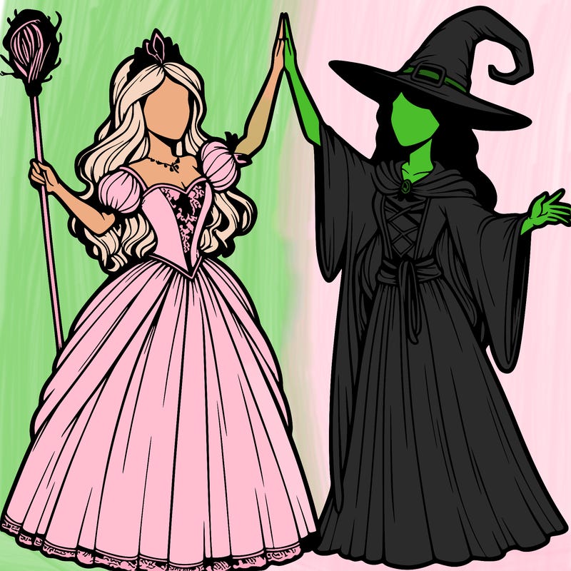 detailed realistic split of a princess and a witch