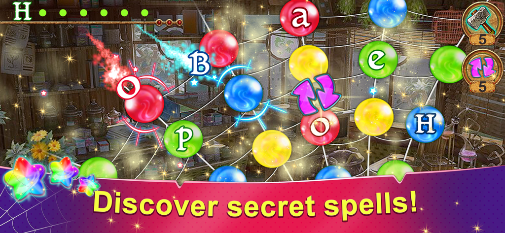 Rainbow Web 3 - Rainbow Web 3 puzzle gameplay showing colored beads and letters on a spider web