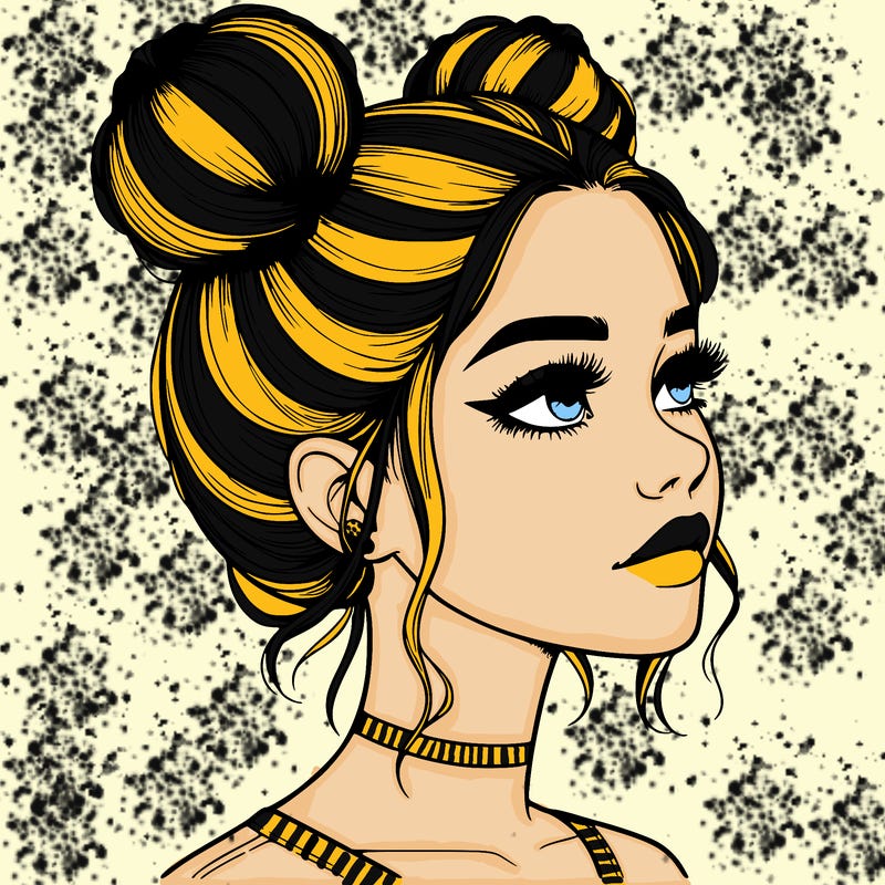 realistic girl with buns on the top of her head