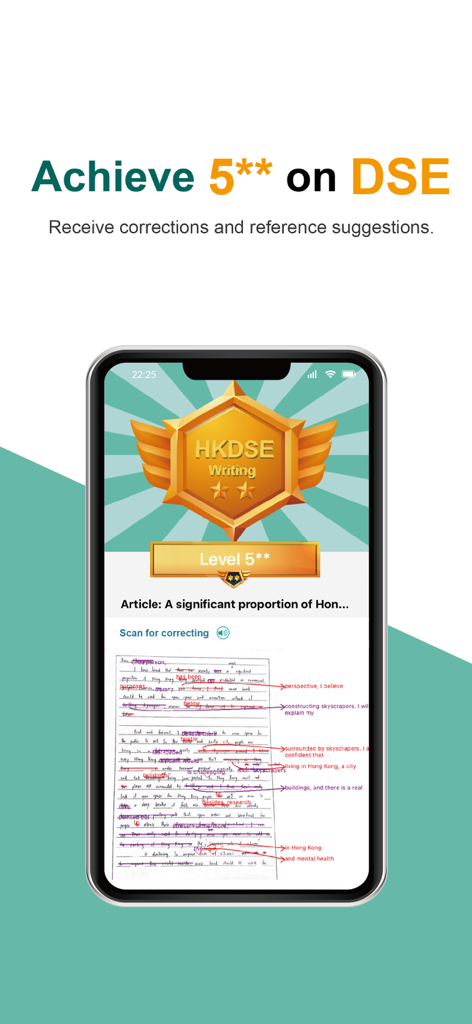 TutorJolly AI English Tutor - TutorJolly AI English Tutor mobile app showing automated essay grading and handwriting analysis with corrections