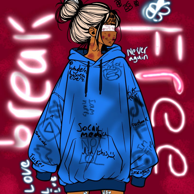 realistic girl with a oversized sweatshirt on and a bun